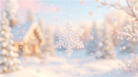 Soft 3d render of falling snowflakes, centered subject with a simple uncluttered composition, soft pastel colors, bright and cozy, 16:9 aspect ratio